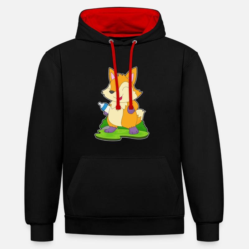 Fox Lait Biberon - Sweat à capuche contrasté - noir/rouge