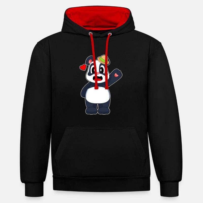 Chapeau Panda - Sweat à capuche contrasté - noir/rouge