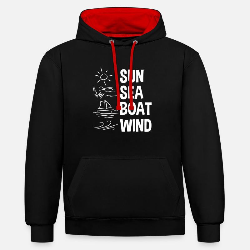 Soleil mer bateau vent - Sweat à capuche contrasté - noir/rouge
