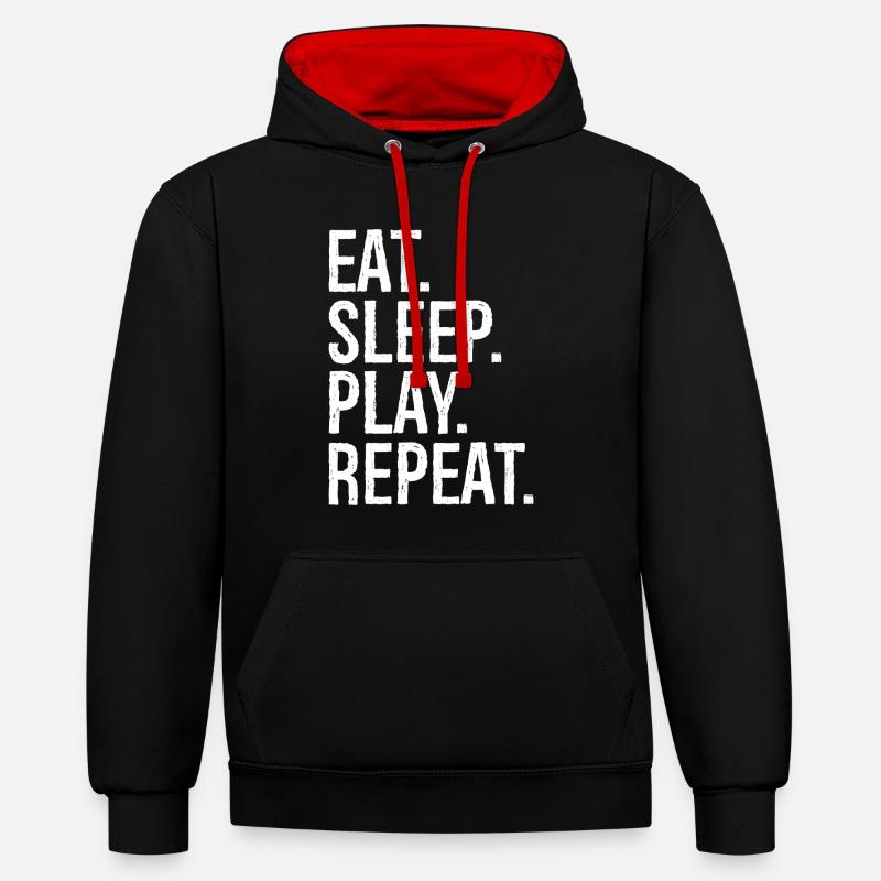 Manger, dormir, jouer, répéter, - Sweat à capuche contrasté - noir/rouge