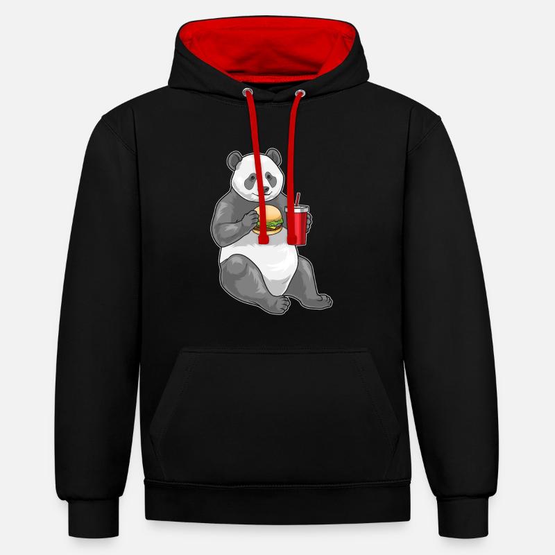 Panda Cheeseburger - Sweat à capuche contrasté - noir/rouge