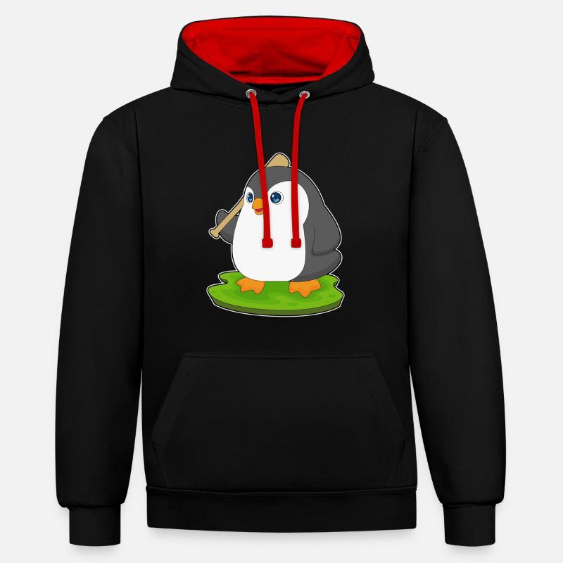 Penguin Baseball Batte de Baseball - Sweat à capuche contrasté - noir/rouge