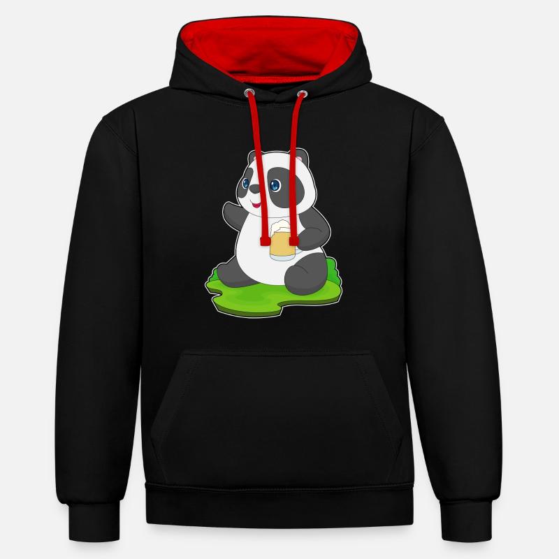Bière Panda - Sweat à capuche contrasté - noir/rouge
