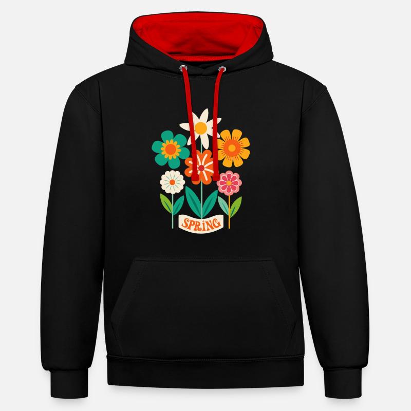 Printemps Fleurs Fleurs - Sweat à capuche contrasté - noir/rouge