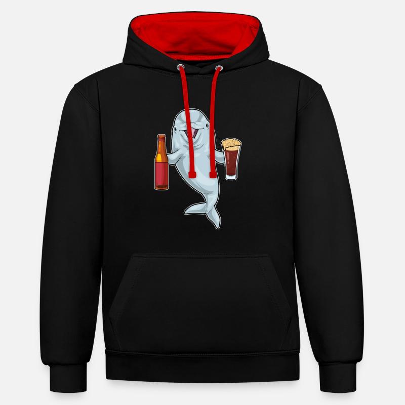 Bouteille de bière Dolphin - Sweat à capuche contrasté - noir/rouge