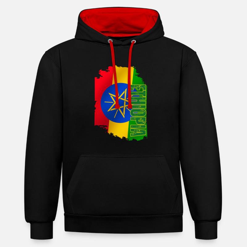 Drapeau de l’Éthiopie vertical, J’aime l’Éthiopie - Sweat à capuche contrasté - noir/rouge