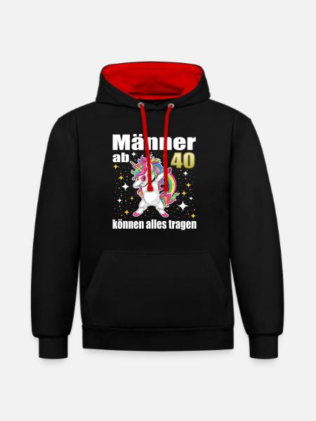 Männer ab 40 können alles tragen Einhorn - Kontrast-Hoodie - Schwarz/Rot