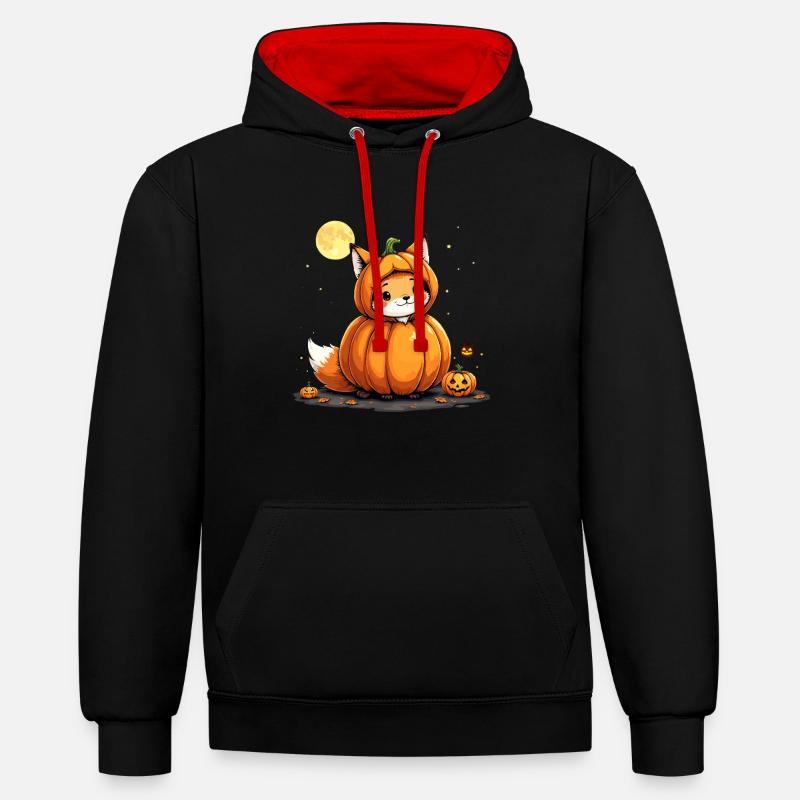 Pumpkin Fox Haunt youpi ! - Sweat à capuche contrasté - noir/rouge