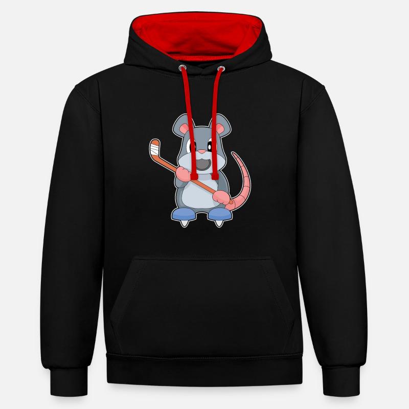 Maus Eishockey Eishockeyschläger - Kontrast-Hoodie - Schwarz/Rot