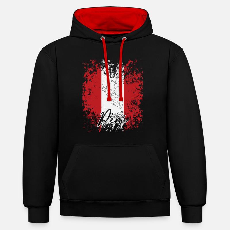 J'aime le Pérou, le drapeau péruvien - Sweat à capuche contrasté - noir/rouge