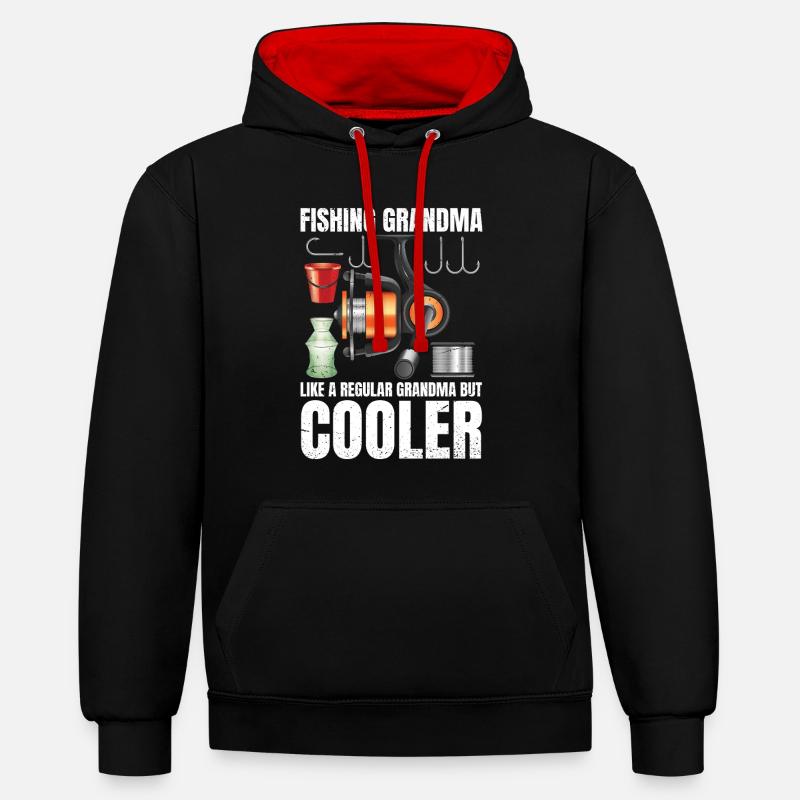 Pêche Mamie Rétro - Sweat à capuche contrasté - noir/rouge