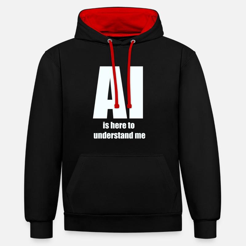 L’IA est là pour me comprendre – White Design - Sweat à capuche contrasté - noir/rouge