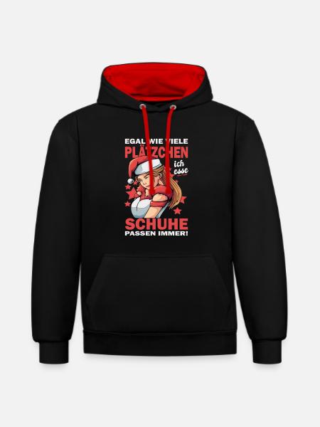 Weihnachtsgeschenk Frauen Plätzchen Lustig Idee - Kontrast-Hoodie - Schwarz/Rot