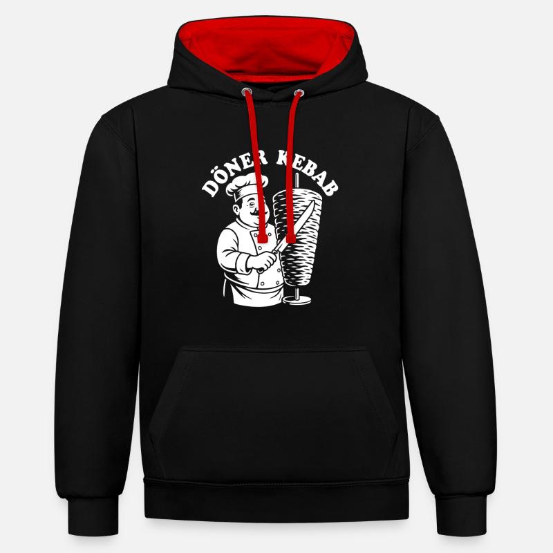 Döner Kebab - Restauration rapide - Spruch - Sweat à capuche contrasté - noir/rouge