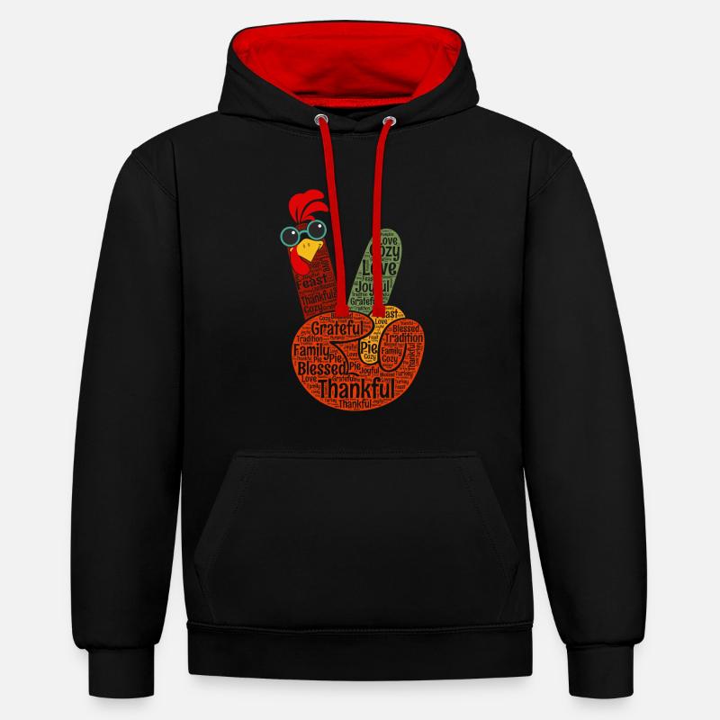 Signe de paix reconnaissant main - Sweat à capuche contrasté - noir/rouge