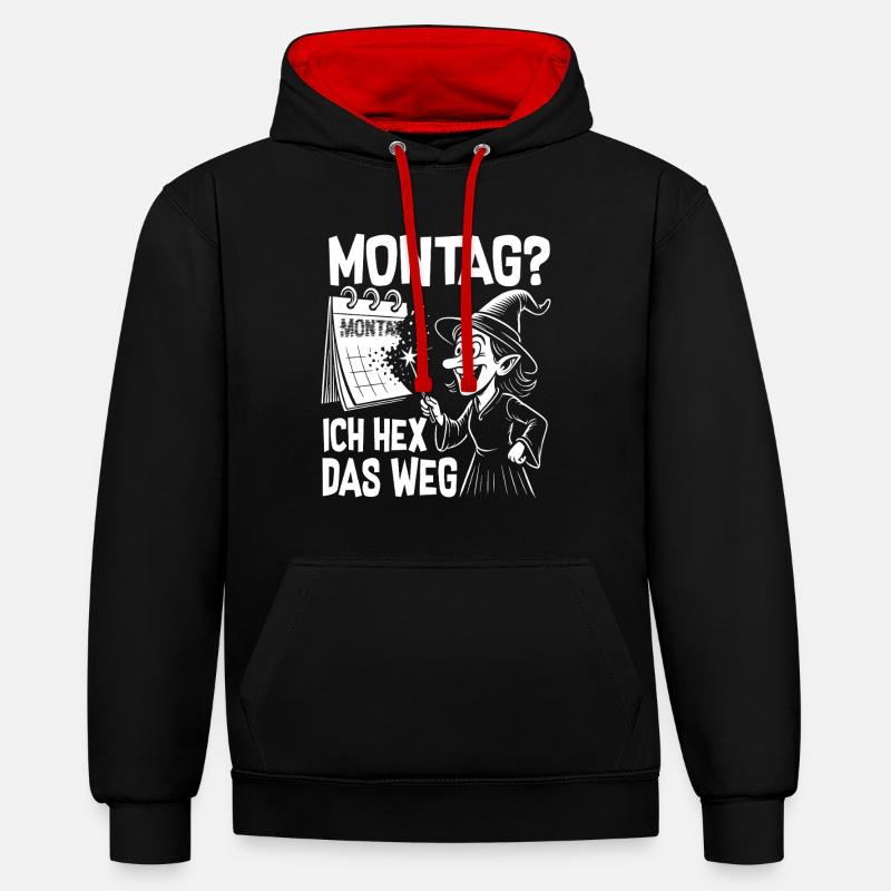 Lundi, je vais comme ça - Sweat à capuche contrasté - noir/rouge