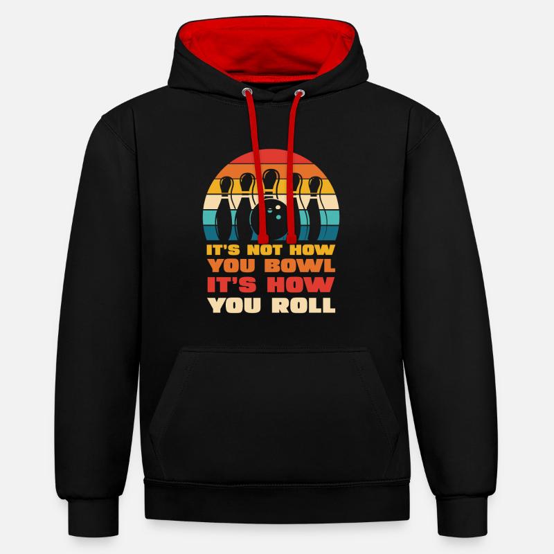 Style de rouleau de bowling rétro - Sweat à capuche contrasté - noir/rouge
