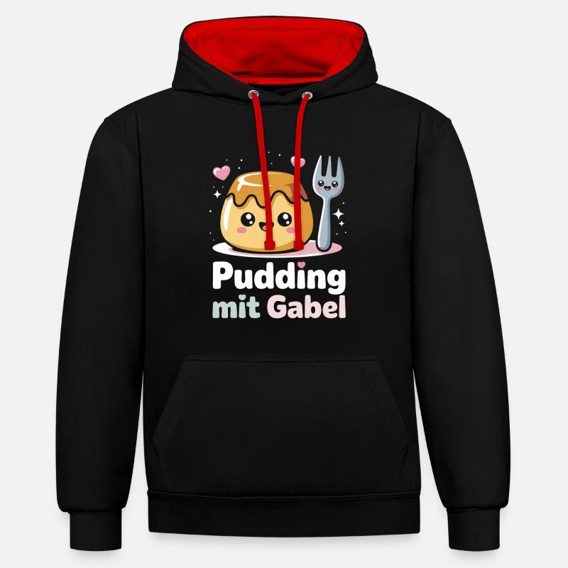 Pudding with fork - Contrast hoodie - black/red