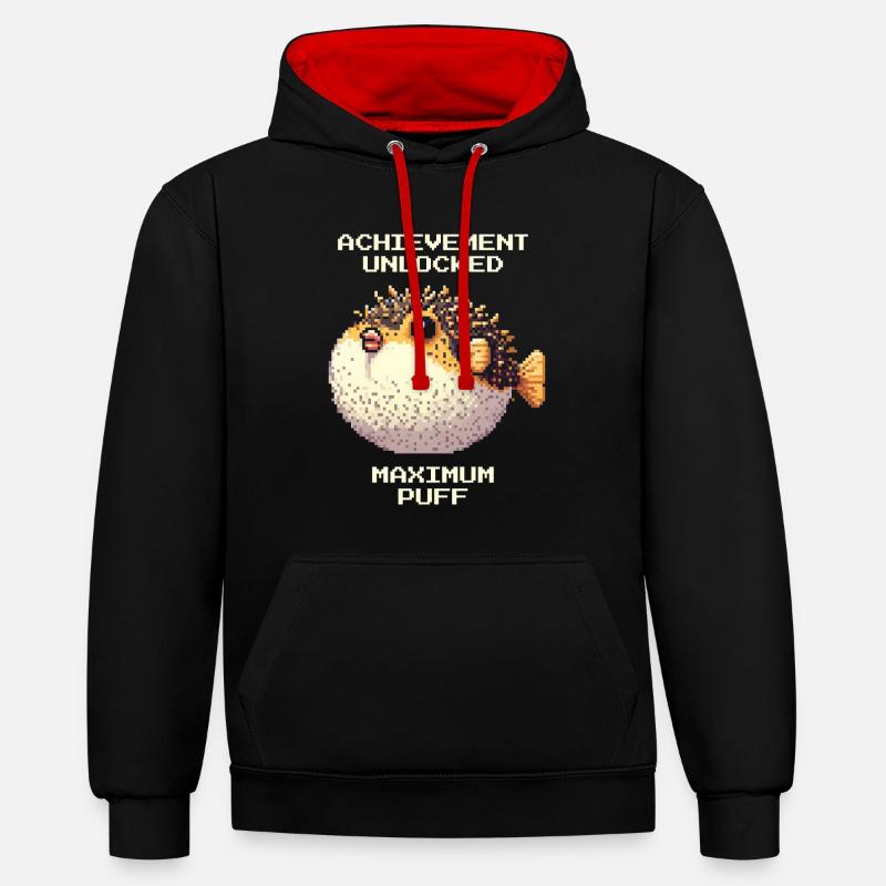Réalisation : Duvet maximal | Poisson-globe RPG - Sweat à capuche contrasté - noir/rouge