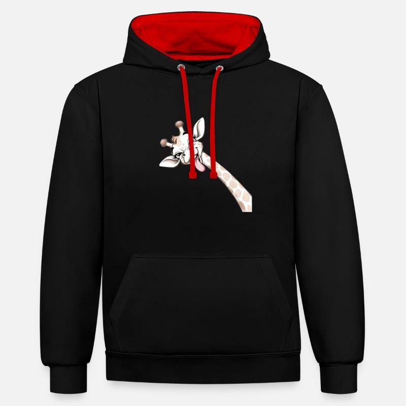 Girafe Joyeuse Langue Déployée - Sweat à capuche contrasté - noir/rouge