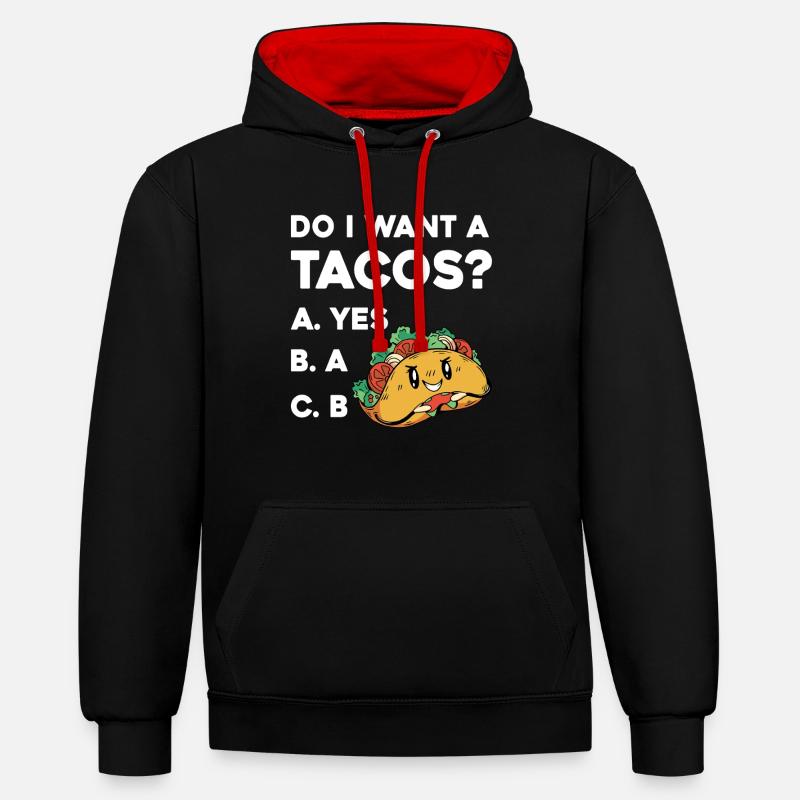 Taco Frage: Ja Oder Nein - Kontrast-Hoodie - Schwarz/Rot