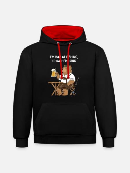 Bayerischer Bär Bier Angeln - Kontrast-Hoodie - Schwarz/Rot