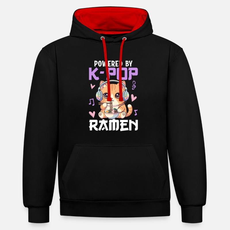 Propulsé par des ramen K-Pop - Sweat à capuche contrasté - noir/rouge