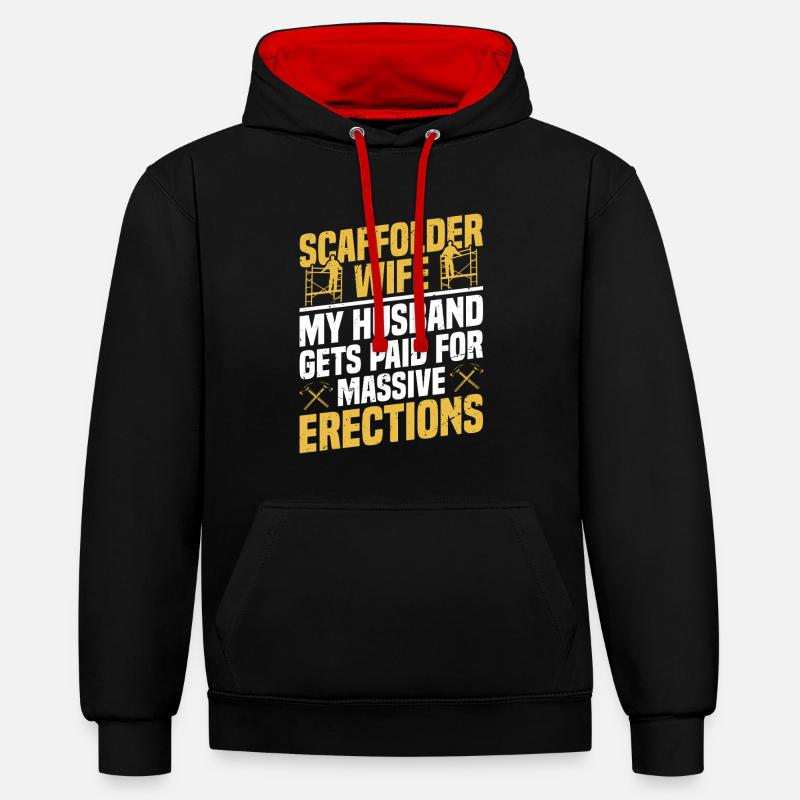 Épouse d’échafaudage ouvrier du bâtiment - Sweat à capuche contrasté - noir/rouge