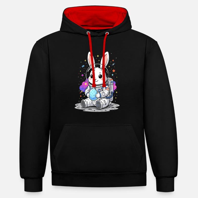 Lapin de Pâques astronaute Espace - Sweat à capuche contrasté - noir/rouge