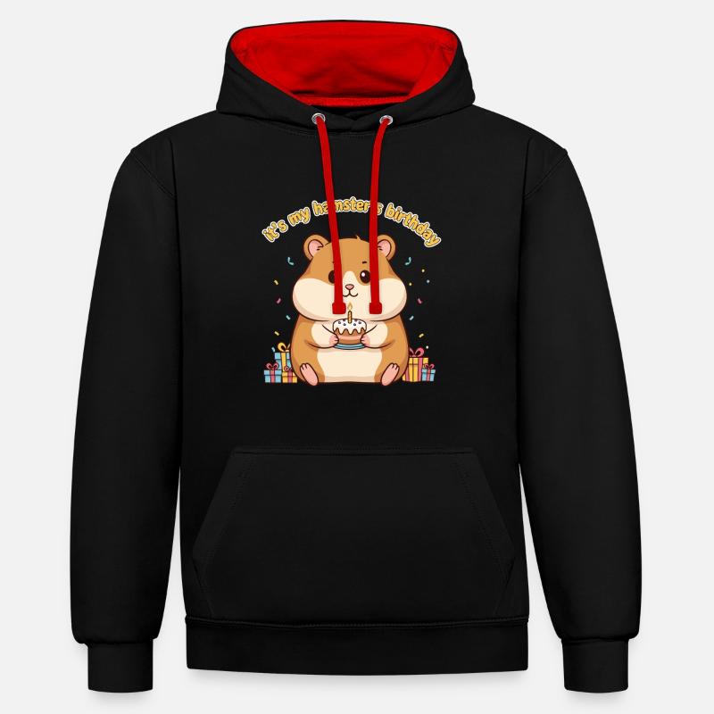 Gâteau d’anniversaire drôle de hamster - Sweat à capuche contrasté - noir/rouge