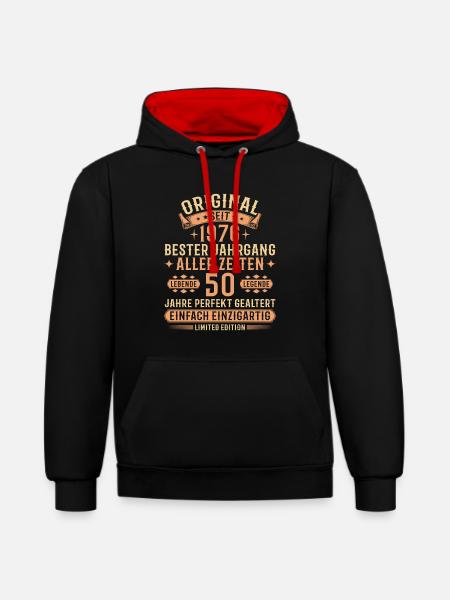50. Geburtstag 1976 Jahrgang Legende Geschenk - Kontrast-Hoodie - Schwarz/Rot