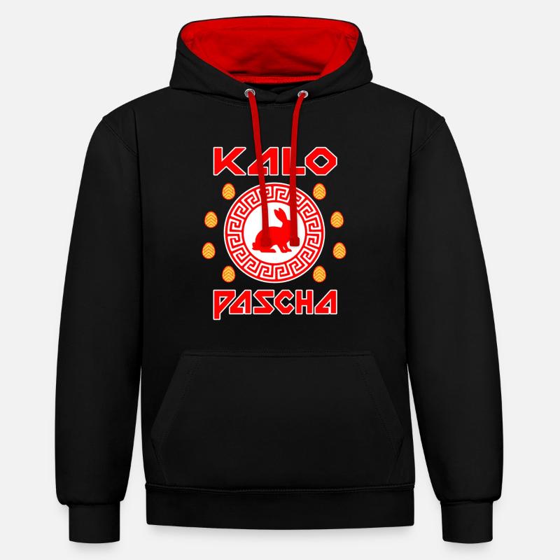 Kalo Pascha grec Grèce de Pâques - Sweat à capuche contrasté - noir/rouge
