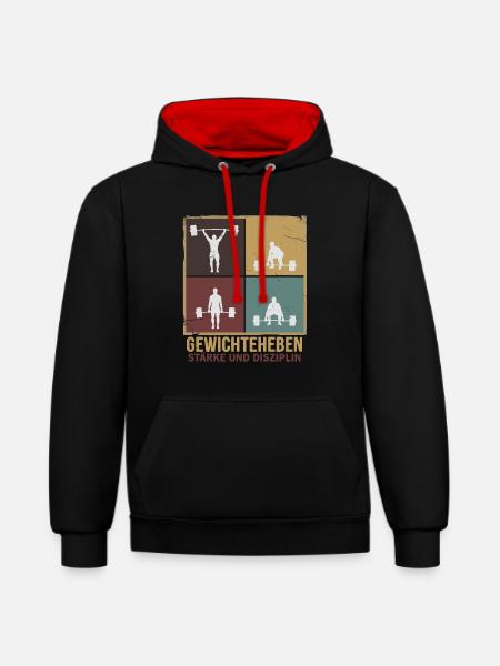 Gewichtheben Stärke und Disziplin - Kontrast-Hoodie - Schwarz/Rot