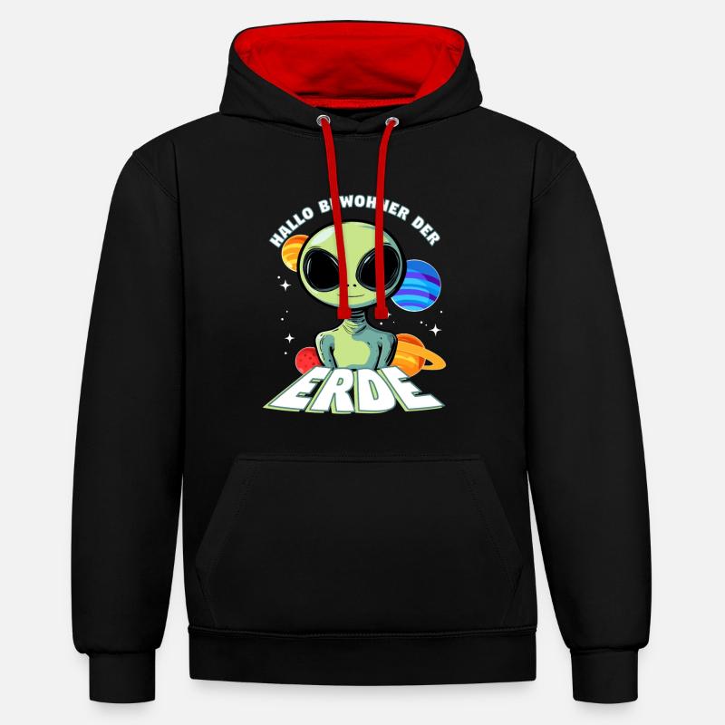 Hallo Bewohner der Erde Alien - Kontrast-Hoodie - Schwarz/Rot