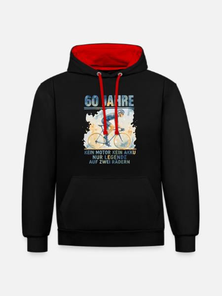 60 Jahre Radfahrer Legende Zwei Räder - Kontrast-Hoodie - Schwarz/Rot