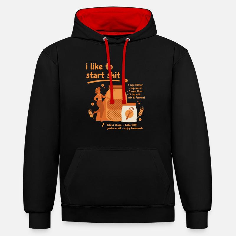Sauerteigbrot Backbäcker Sauerteigstarter - Kontrast-Hoodie - Schwarz/Rot