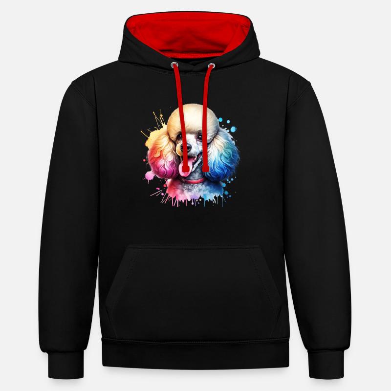 Motif du caniche - Sweat à capuche contrasté - noir/rouge
