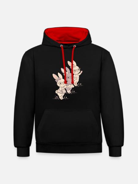 Hasen Schleifen Brillen Pastell - Kontrast-Hoodie - Schwarz/Rot