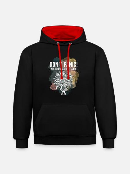 Keine Panik Floristin - Kontrast-Hoodie - Schwarz/Rot