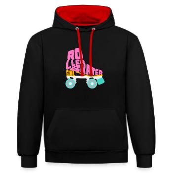 Roller Roller Roller Roller Cadeau - Sweat à capuche contrasté - noir/rouge - Devant - Anna (173cm) & Nico (186cm)