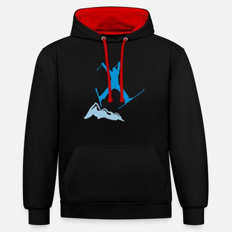 ski jump / ski jumper mountains - Sweat à capuche contrasté - noir/rouge