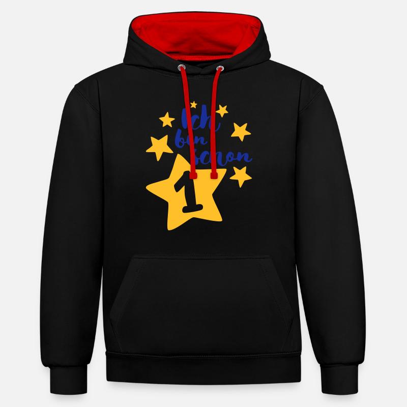 Ich bin schon Eins! - Kontrast-Hoodie - Schwarz/Rot