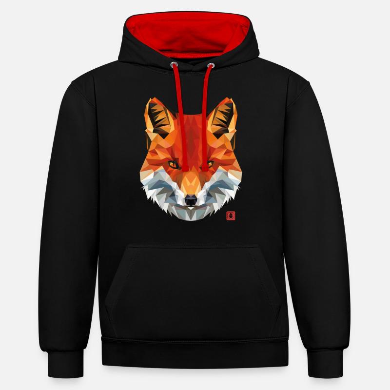 renard géométrique - Sweat à capuche contrasté - noir/rouge