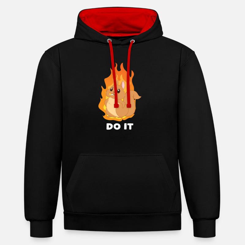 Squirrel - Fire - Squirrel - Gift - Contrast hoodie - black/red