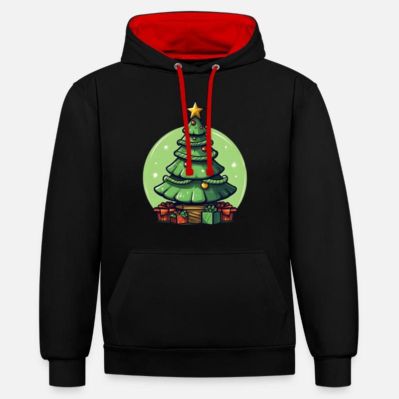 Tannenbaum oder Weihnachtsbaum an Weihnachten - Kontrast-Hoodie - Schwarz/Rot