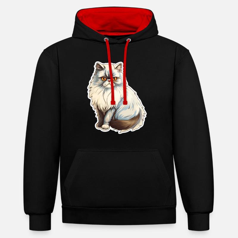 Chat persan - Sweat à capuche contrasté - noir/rouge