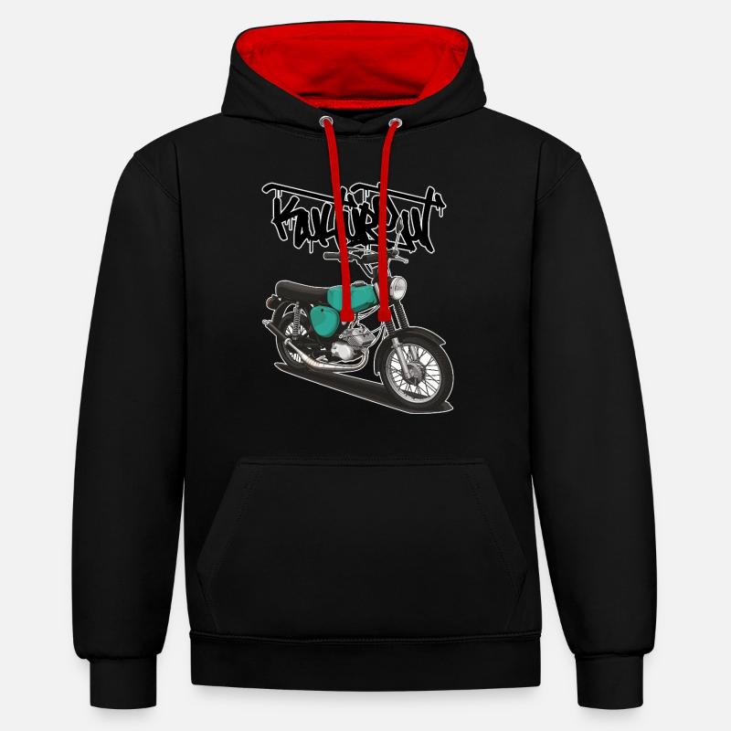 S51 (turquoise) // Illustration - Sweat à capuche contrasté - noir/rouge
