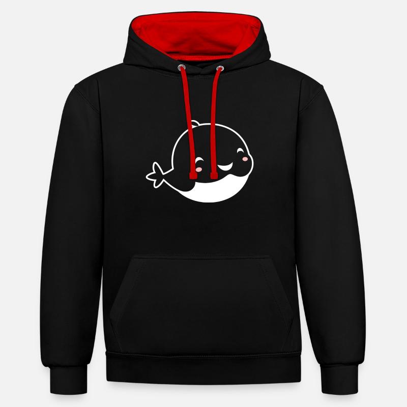 Bébé baleine - Sweat à capuche contrasté - noir/rouge