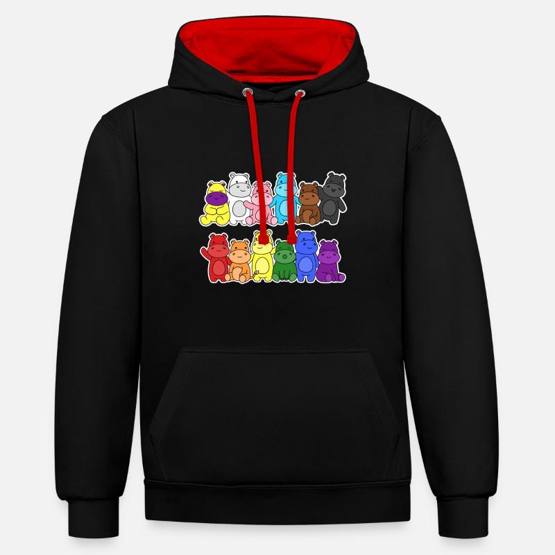 Fierté Progrès Flag Hippopotames Égalité - Sweat à capuche contrasté - noir/rouge