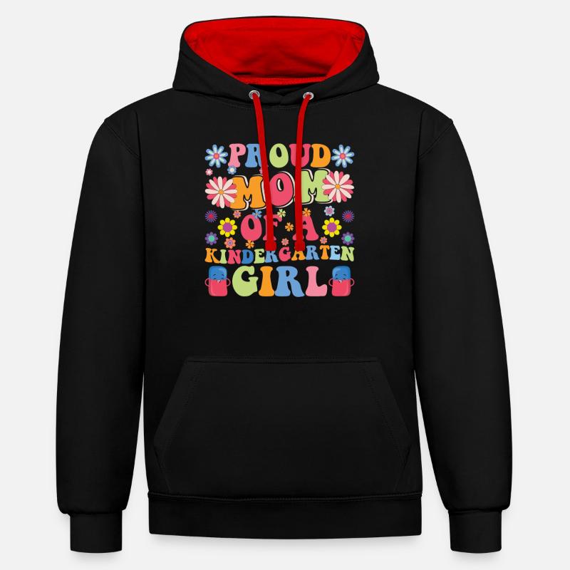 Stolze Mutter eines Kindergartenmädchens! Tochter - Kontrast-Hoodie - Schwarz/Rot